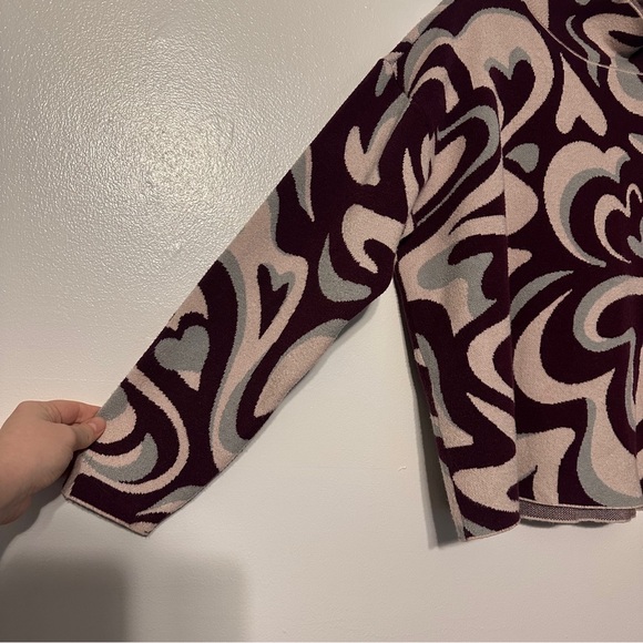 Anthro Maeve Carys Heart Pattern Mock Neck Sweater size Large Purple - Picture 3 of 7